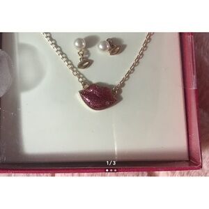 Betsey Johnson Lips Necklace and Faux Pearl Earrings. 
New